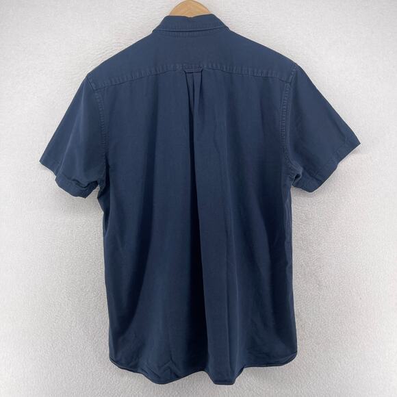 MUJI Shirt Mens XL Washed Oxford Cotton Button Down Short Sleeve Blue - Picture 3 of 13